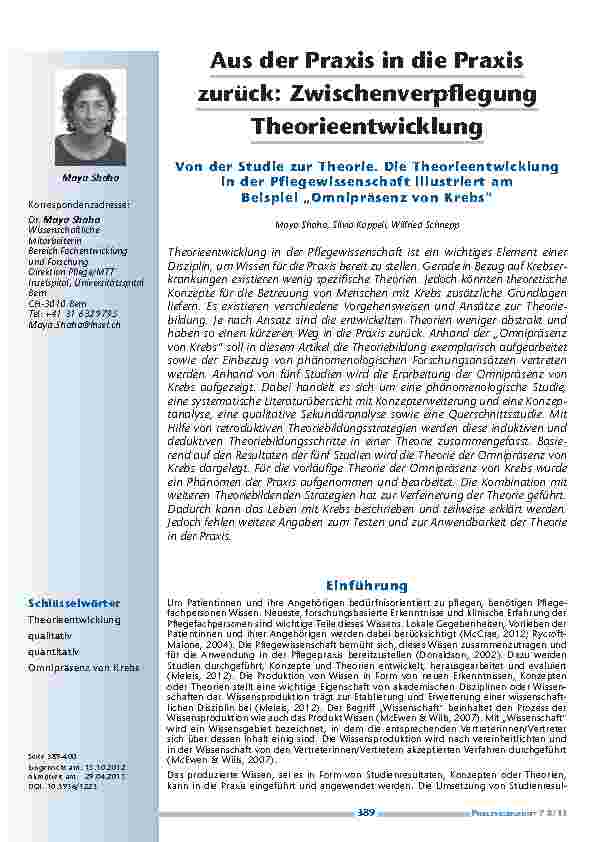 [doc_201305] Aus der Praxis in die Praxis zurück: Zwischenverpflegung Theorieentwicklung - Von der Studie zur Theorie. Die Theorieentwicklung in der Pflegewissenschaft illustriert am Beispiel „Omnipräsenz von Krebs“