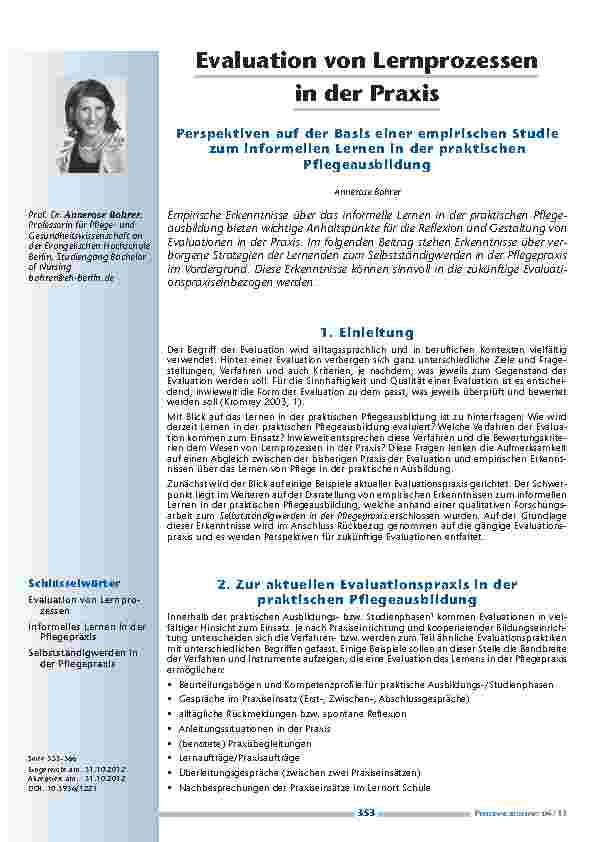 Evaluation von Lernprozessen in der Praxis – Perspektiven auf der Basis einer empirischen Studie zum informellen Lernen in der praktischen Pflegeausbildung