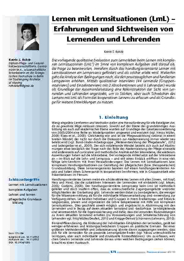 [doc_201285] Lernen mit Lernsituationen (LmL) – Erfahrungen und Sichtweisen vonLernenden und Lehrenden