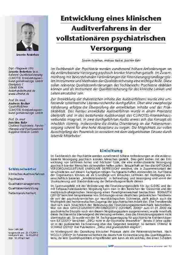[doc_201232] Entwicklung eines klinischen Auditverfahrens in der vollstationären psychiatrischen Versorgung
