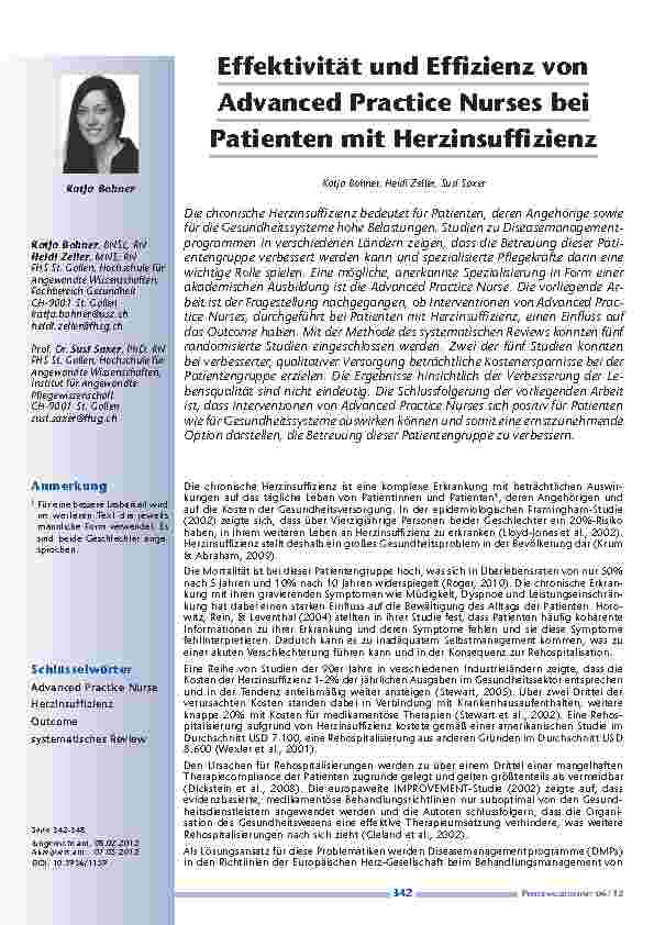 [doc_201231] Effektivität und Effizienz von Advanced Practice Nurses bei Patienten mit Herzinsuffizienz