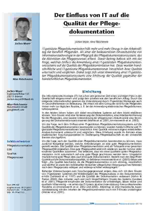 Der Einfluss von IT auf die Qualität der Pflegedokumentation