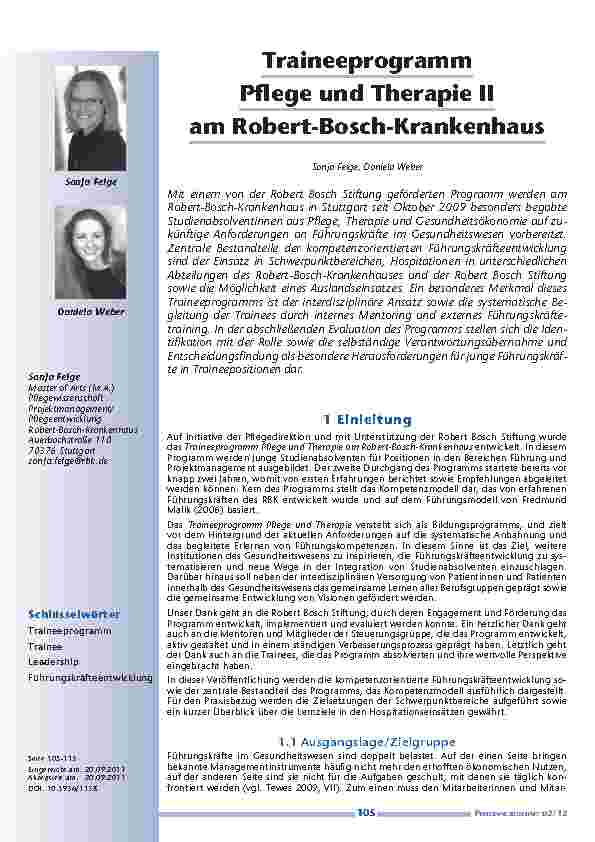 [doc_201207] Traineeprogramm Pflege und Therapie II am Robert-Bosch-Krankenhaus
