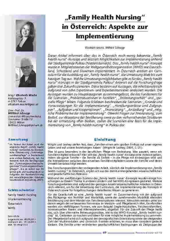 [doc_201201] „Family Health Nursing“ in Österreich: Aspekte zur Implementierung