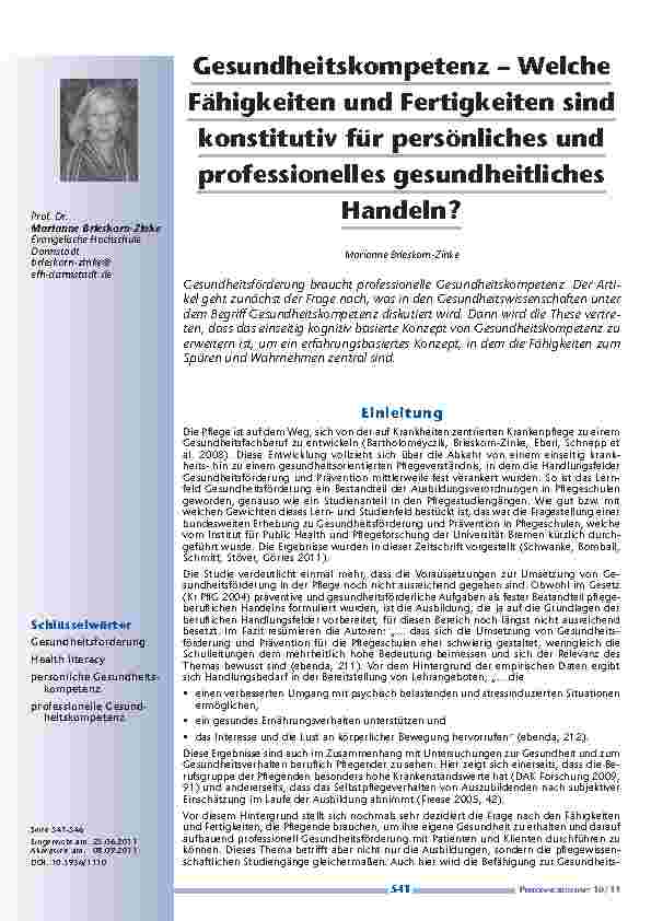[doc_201175] Gesundheitskompetenz – Welche Fähigkeiten und Fertigkeiten sind konstitutiv für persönliches und professionelles gesundheitliches Handeln?