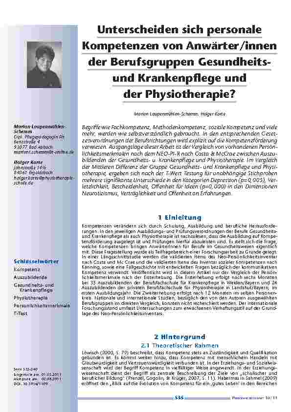[doc_201174] Unterscheiden sich personale Kompetenzen von Anwärter/innen der Berufsgruppen Gesundheitsund Krankenpflege und der Physiotherapie?