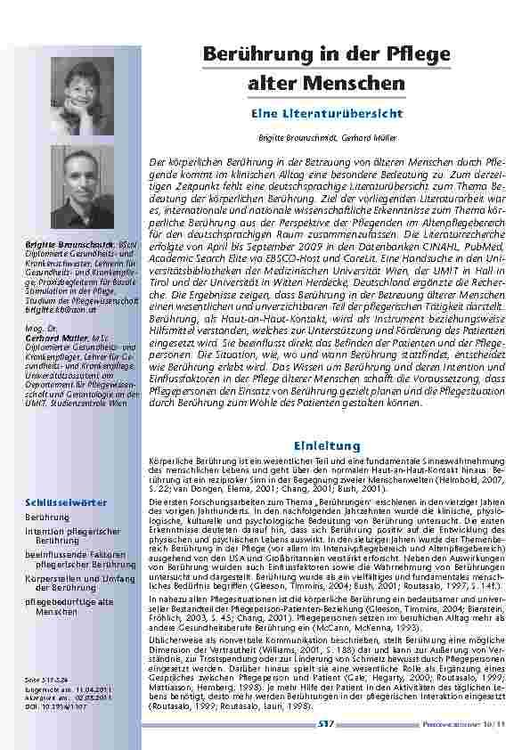 [doc_201171] Berührung in der Pflege alter Menschen.Eine Literaturübersicht