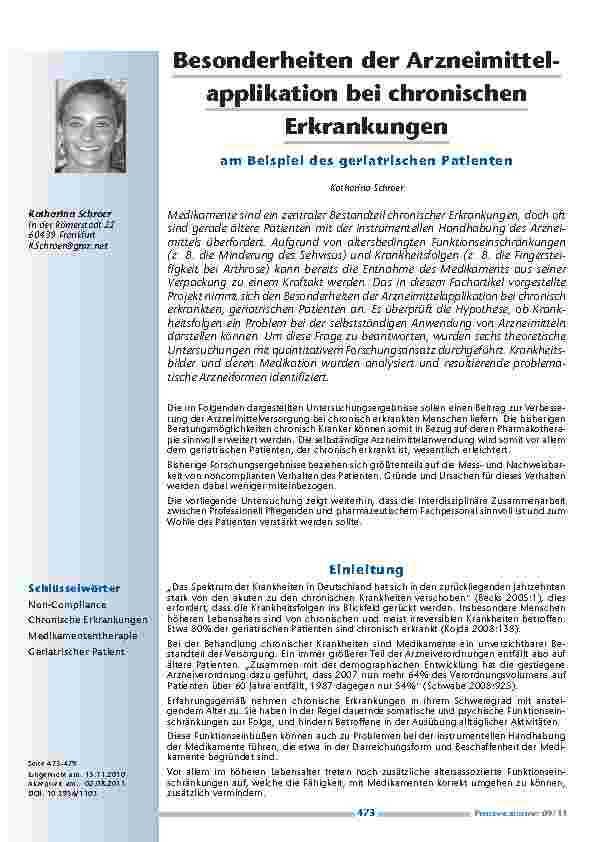 Besonderheiten der Arzneimittelapplikation bei chronischen Erkrankungen am Beispiel des geriatrischen Patienten