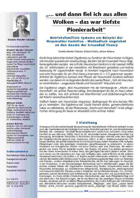 [doc_201161] „... und dann fiel ich aus allen Wolken – das war tiefste Pionierarbeit“ Betriebsfamiliale Systeme am Beispiel der Hausmutter-Funktion – Methodisch angelehnt an den Ansatz der Grounded Theory