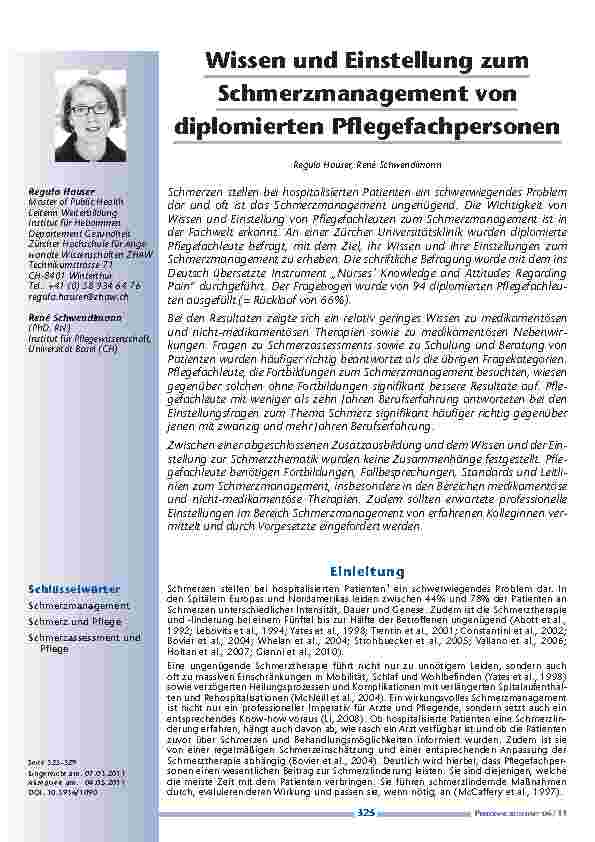 Wissen und Einstellung zum Schmerzmanagement von diplomierten Pflegefachpersonen