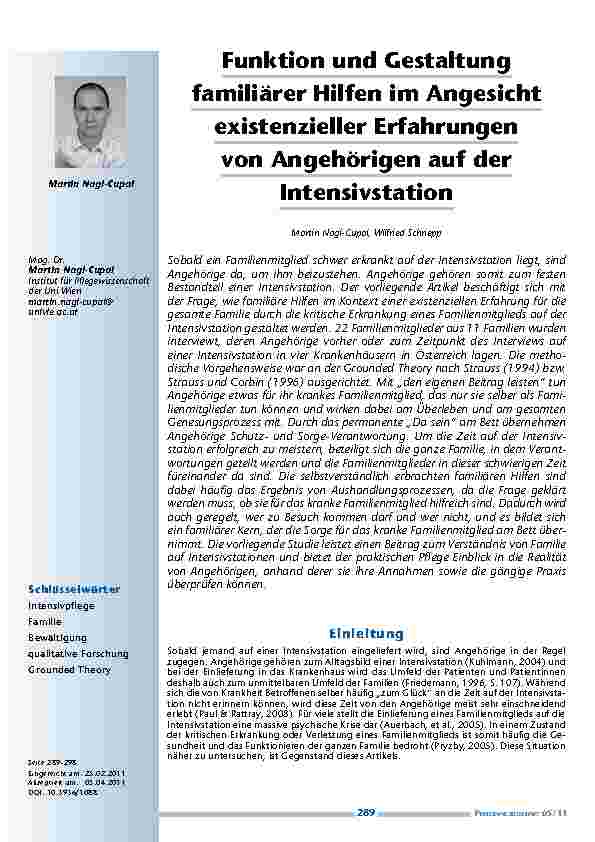 [doc_201150] Funktion und Gestaltung familiärer Hilfen im Angesicht existenzieller Erfahrungen von Angehörigen auf der Intensivstation