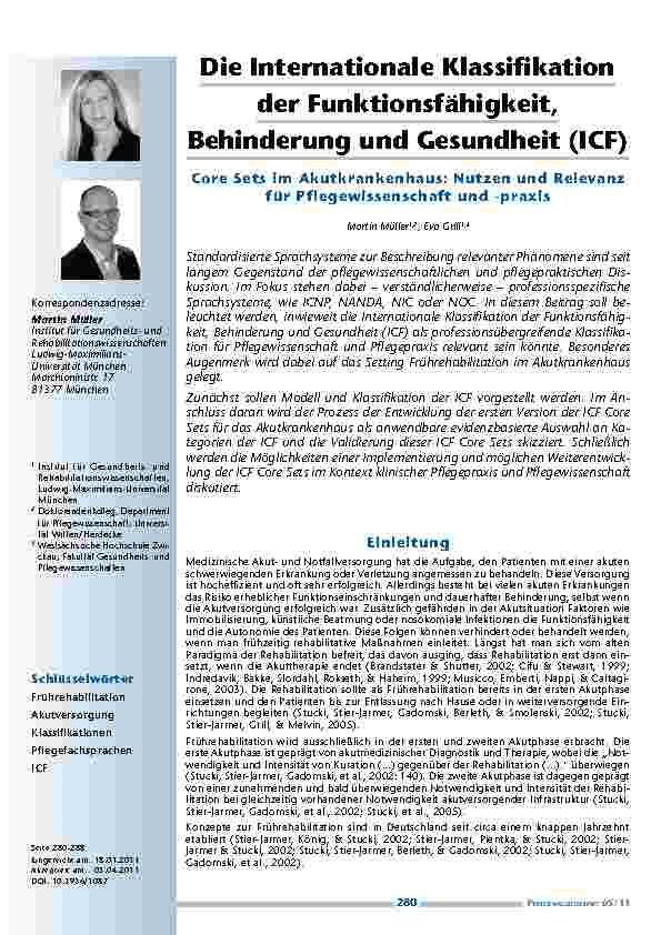 Die Internationale Klassifikation der Funktionsfähigkeit, Behinderung und Gesundheit (ICF)Core Sets im Akutkrankenhaus: Nutzen und Relevanz für Pflegewissenschaft und -praxis