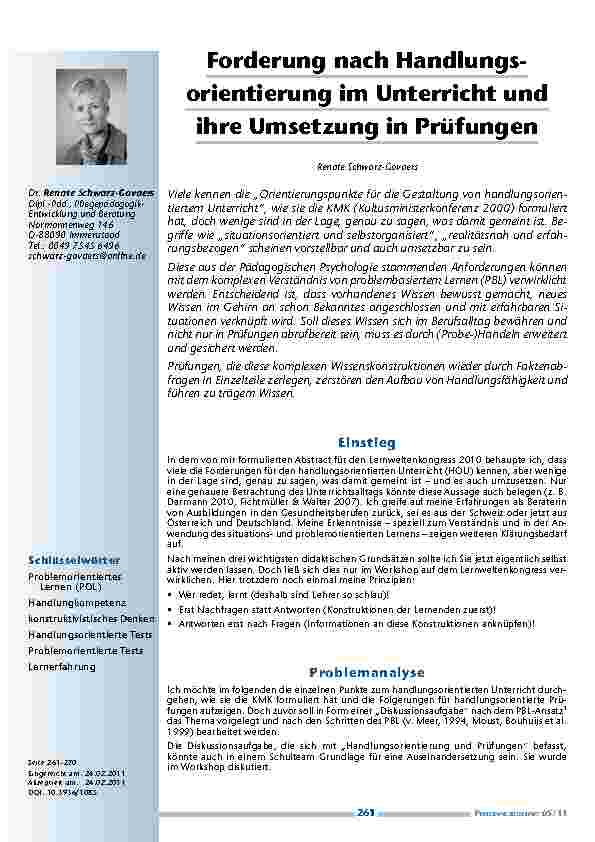 [doc_201146] Forderung nach Handlungsorientierung im Unterricht und ihre Umsetzung in Prüfungen