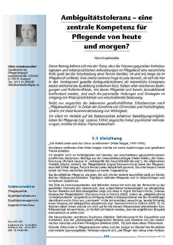 [doc_201144] Ambiguitätstoleranz – eine zentrale Kompetenz für Pflegende von heute und morgen?