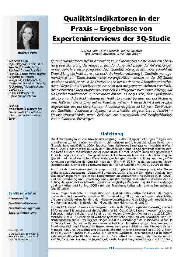 [doc_201143] Qualitätsindikatoren in der Praxis – Ergebnisse von Experteninterviews der 3Q-Studie