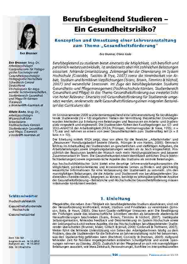 [doc_201137] Berufsbegleitend Studieren – Ein Gesundheitsrisiko? Konzeption und Umsetzung einer Lehrveranstaltung zum Thema „Gesundheitsförderung“
