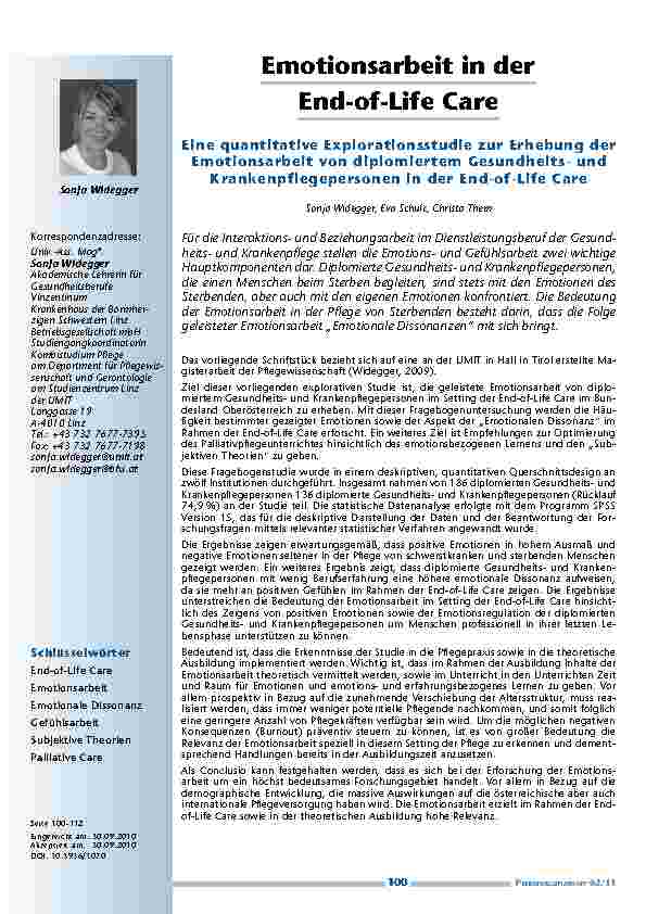 [doc_201130] Emotionsarbeit in der End-of-Life Care. Eine quantitative Explorationsstudie zur Erhebung der Emotionsarbeit von diplomiertem Gesundheitsund Krankenpflegepersonen in der End-of-Life Care