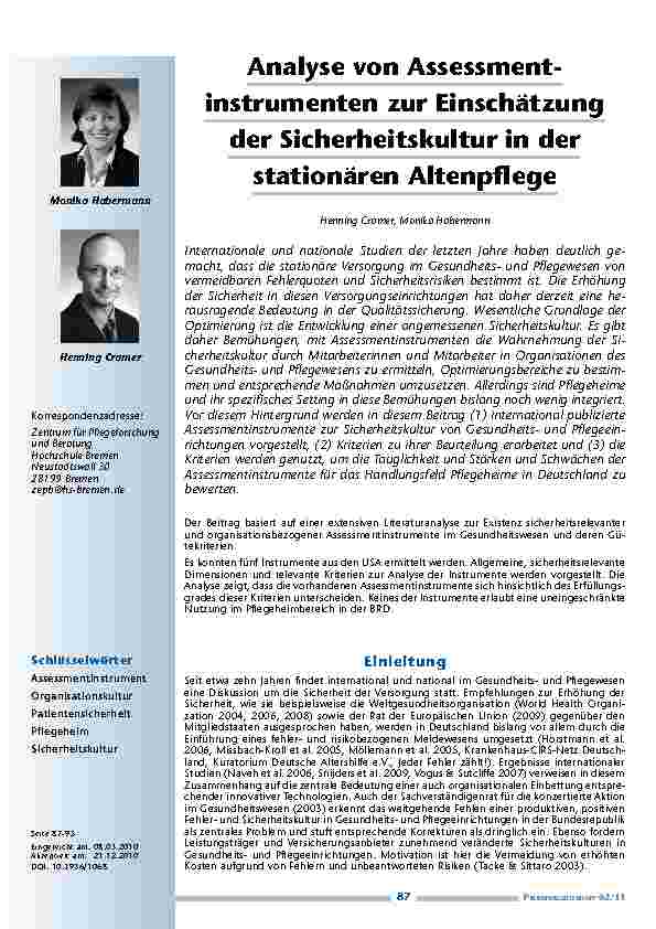 [doc_201128] Analyse von Assessmentinstrumenten zur Einschätzung der Sicherheitskultur in der stationären Altenpflege