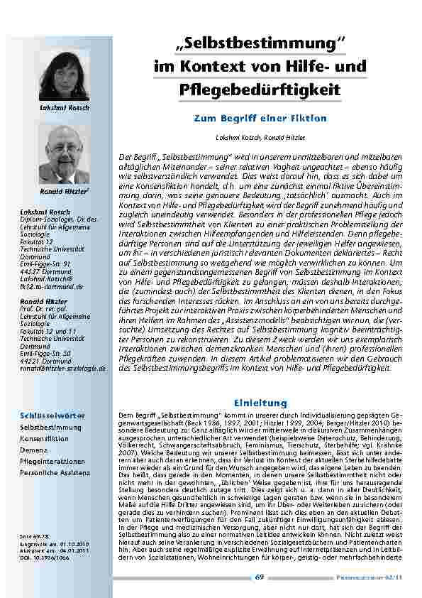 „Selbstbestimmung“ im Kontext von Hilfeund Pflegebedürftigkeit – Zum Begriff einer Fiktion