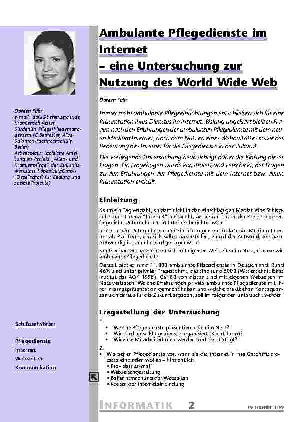 Ambulante Pflegedienste im Internet – eine Untersuchung zur Nutzung des World Wide Web