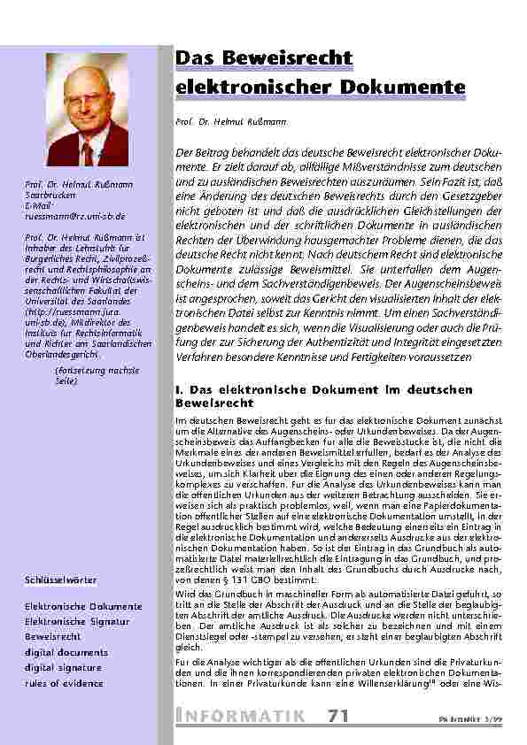 [doc_201083] Das Beweisrecht elektronischer Dokumente