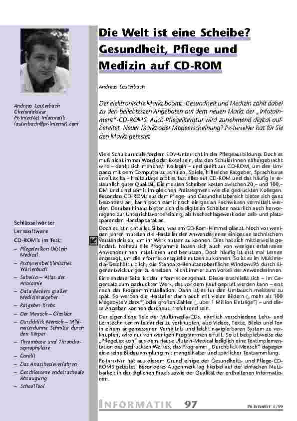 [doc_201075] Die Welt ist eine Scheibe? Gesundheit, Pflege und Medizin auf CD-ROM