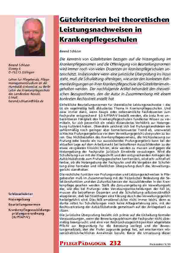 Gütekriterien bei theoretischen Leistungsnachweisen in Krankenpflegeschulen