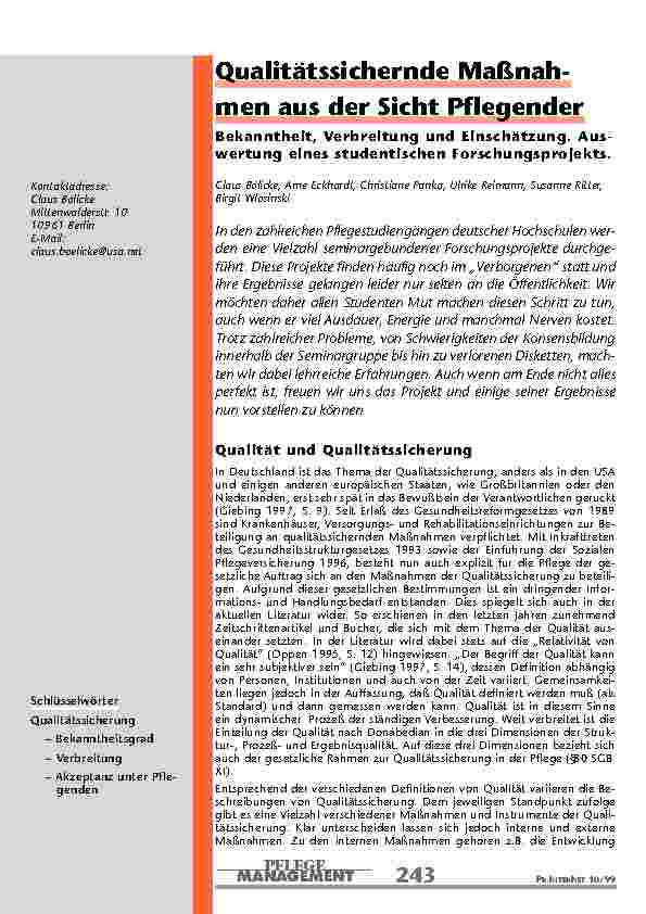 [doc_201035] Qualitätssichernde Maßnah-men aus der Sicht Pflegender