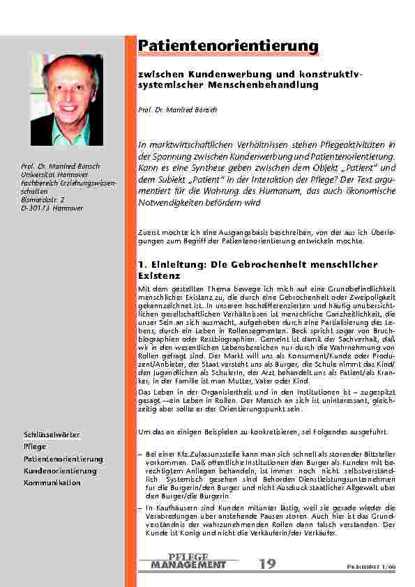 Patientenorientierung zwischen Kundenwerbung und konstruktiv-systemischer Menschenbehandlung