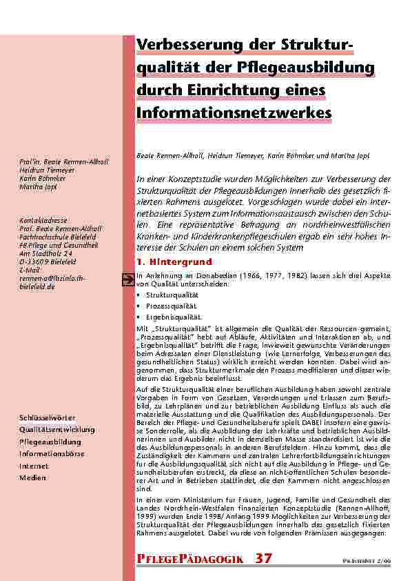 [doc_201009] Verbesserung der Struktur-qualität der Pflegeausbildung durch Einrichtung eines Informationsnetzwerkes