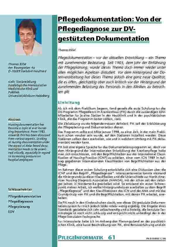 Pflegedokumentation: Von der Pflegediagnose zur DV-gestützten Dokumentation