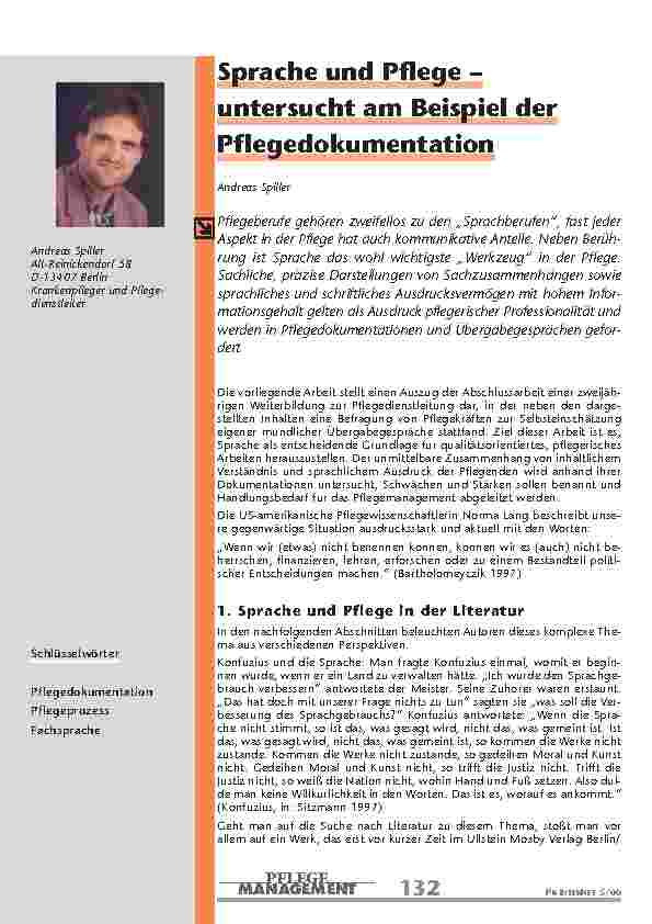 Sprache und Pflege – untersucht am Beispiel der Pflegedokumentation