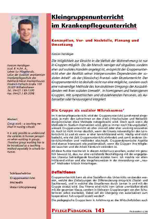 Kleingruppenunterricht im Krankenpflegeunterricht
