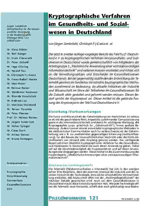 Kryptographische Verfahren im Gesundheitsund Sozial-wesen in Deutschland