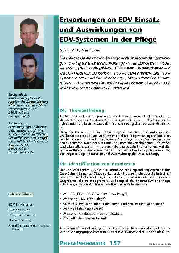 [doc_200965] Erwartungen an EDV Einsatz und Auswirkungen von EDV-Systemen in der Pflege