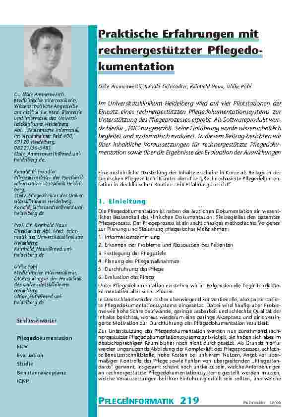 Praktische Erfahrungen mit rechnergestützter Pflegedo-kumentation