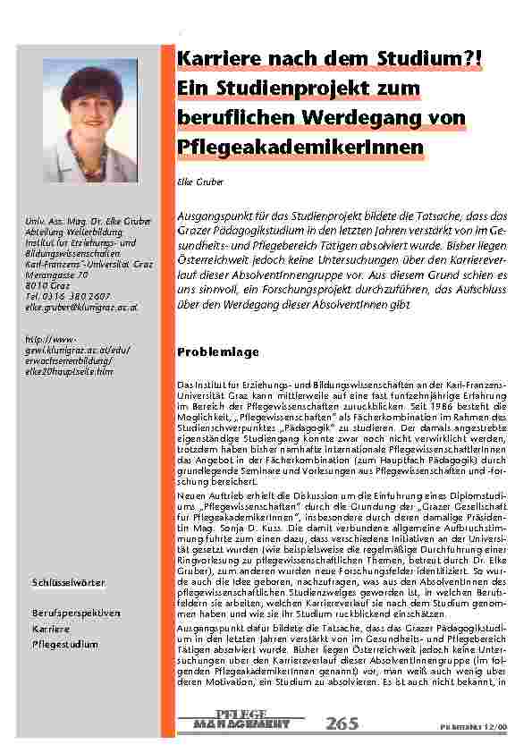 [doc_200944] Karriere nach dem Studium? ! Ein Studienprojekt zum beruflichen Werdegang von PflegeakademikerInnen