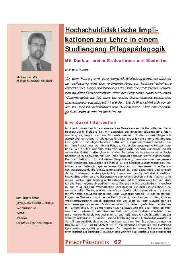 Hochschuldidaktische Impli-kationen zur Lehre in einem Studiengang Pflegepädagogik