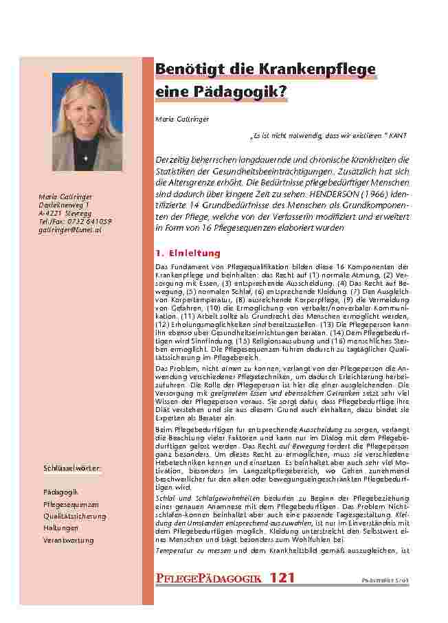 [doc_200918] Benötigt die Krankenpflege eine Pädagogik?