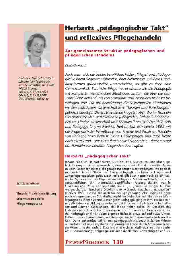 [doc_200911] Herbarts „pädagogischer Takt“ und reflexives Pflegehandeln