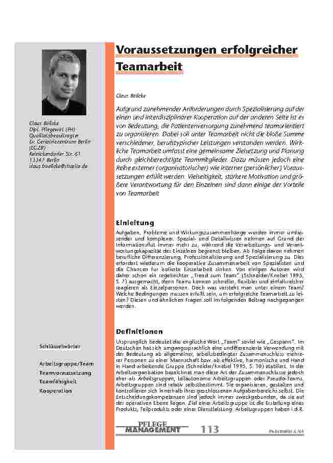Voraussetzungen erfolgreicher Teamarbeit