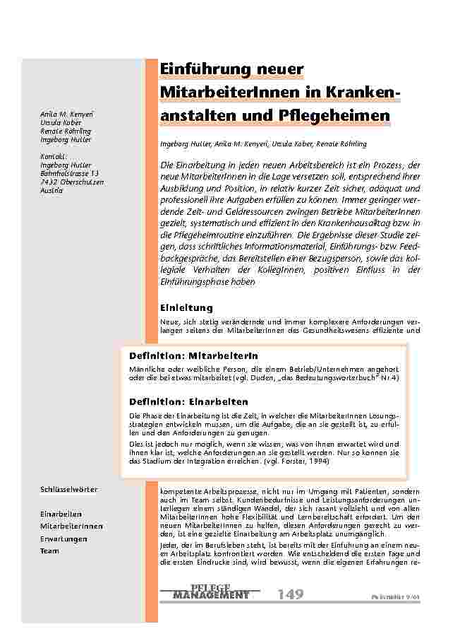 [doc_200888] Einführung neuer MitarbeiterInnen in Krankenanstalten und Pflegeheimen