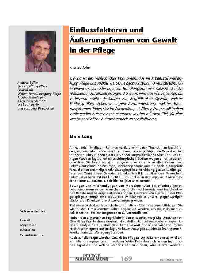Einflussfaktoren und Äußerungsformen von Gewalt in der Pflege