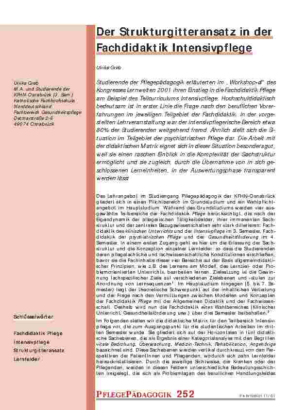 Der Strukturgitteransatz in der Fachdidaktik Intensivpflege