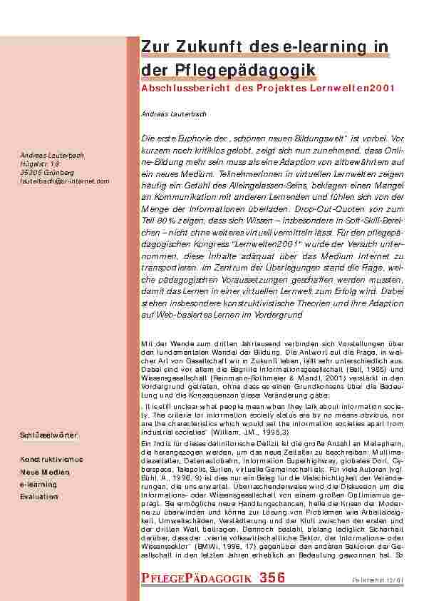 [doc_200865] Zur Zukunft des e-learning in der Pflegepädagogik