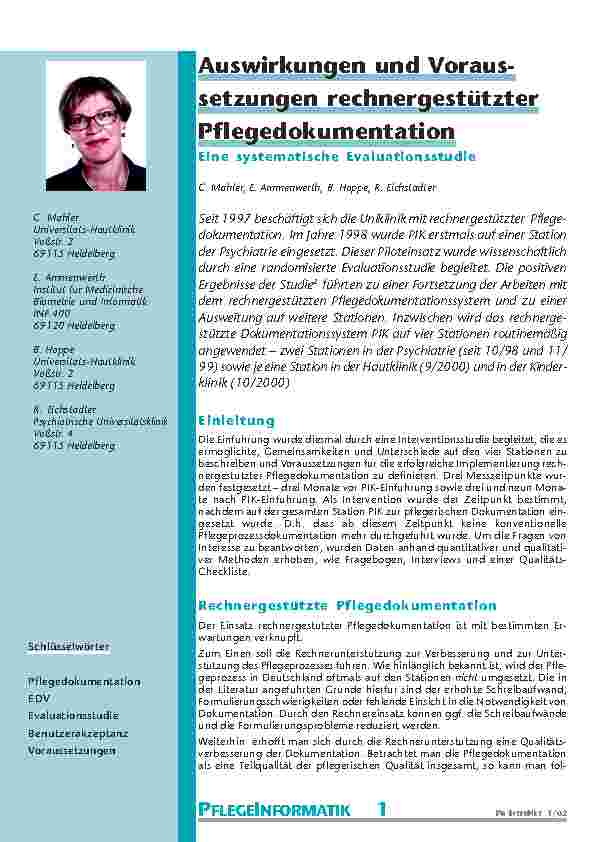 [doc_200854] Auswirkungen und Voraussetzungen rechnergestützter Pflegedokumentation