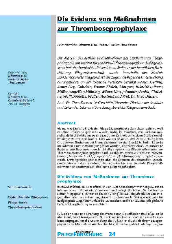 [doc_200834] Die Evidenz von Maßnahmen zur Thromboseprophylaxe