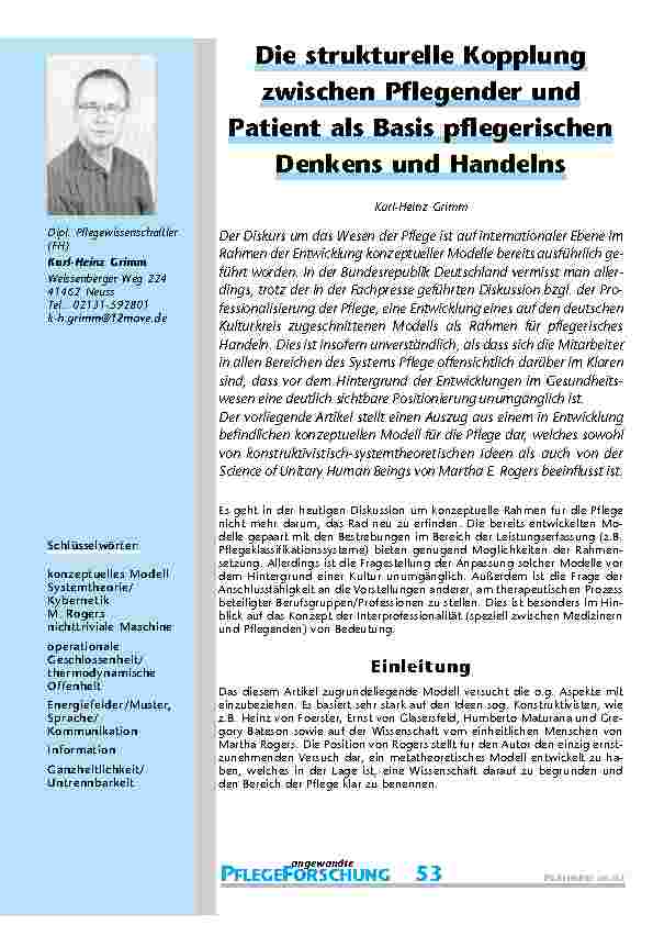 [doc_200820] Die strukturelle Kopplung zwischen Pflegender und Patient als Basis pflegerischen Denkens und Handelns
