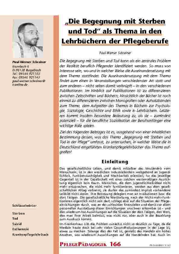 „Die Begegnung mit Sterben und Tod“ als Thema in den Lehrbüchern der Pflegeberufe