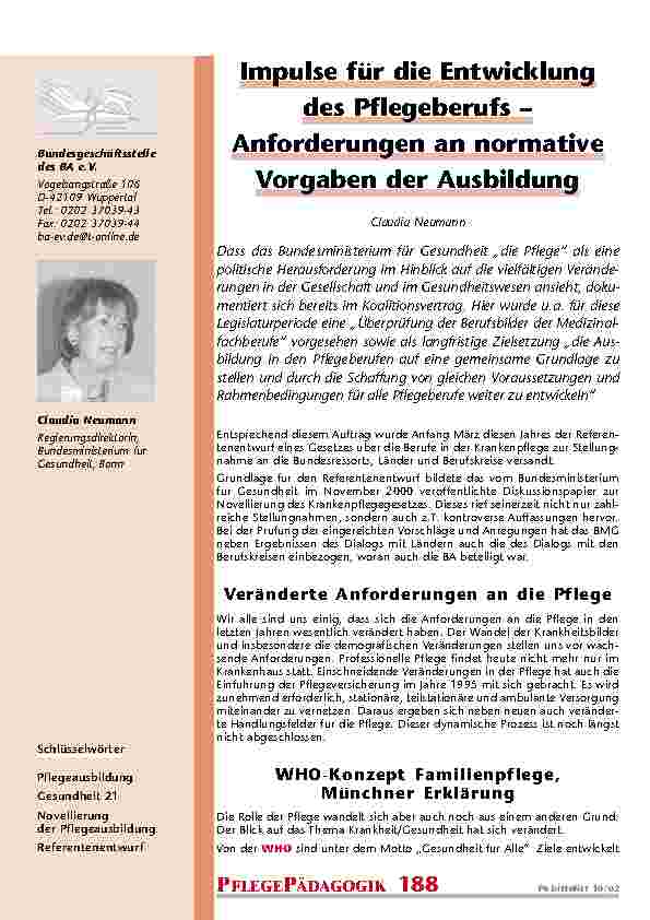 Impulse für die Entwicklung des Pflegeberufs – Anforderungen an normative Vorgaben der Ausbildung